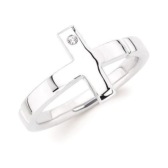 Cross Ring Sterling Silver Small Diamond