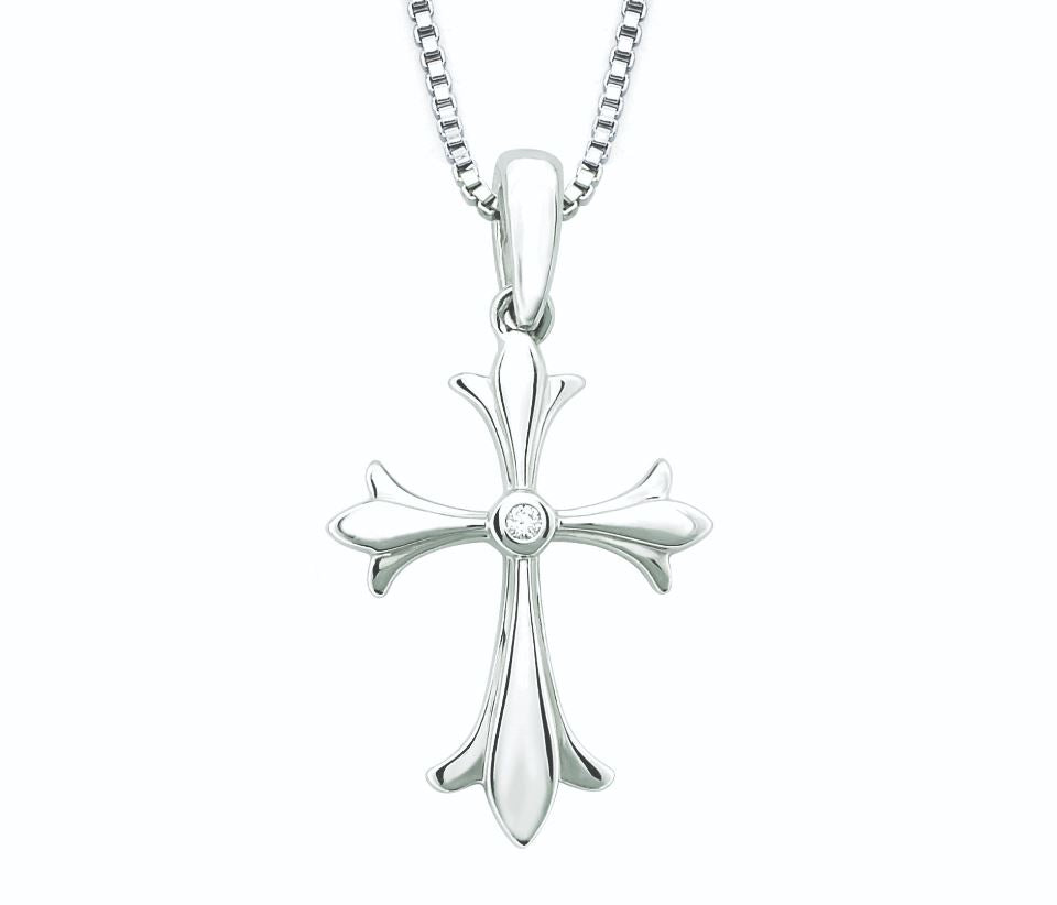 Cross Pendant Sterling Silver Small Diamond