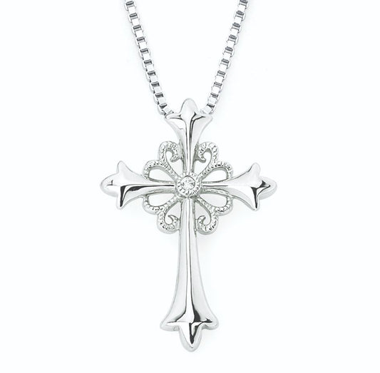 Cross Pendant with Diamond Sterling Silver