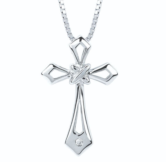 Diamond Set Cross Pendant In Sterling Silver