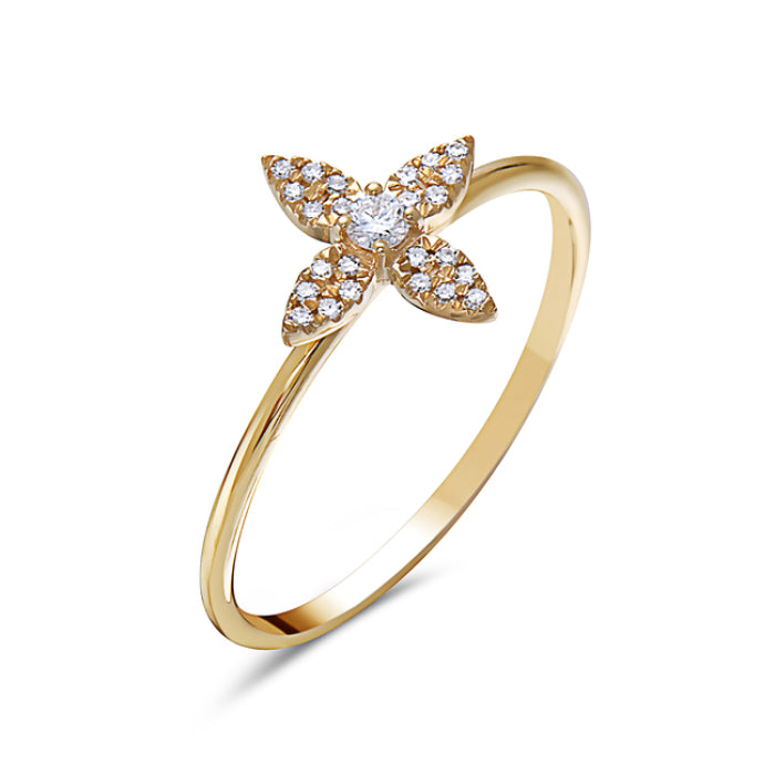 14 Karat Yellow Gold Flower Diamond Ring