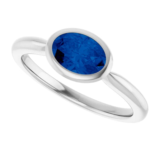 Lab-Grown Sapphire Bezel Solitaire Ring in White Gold