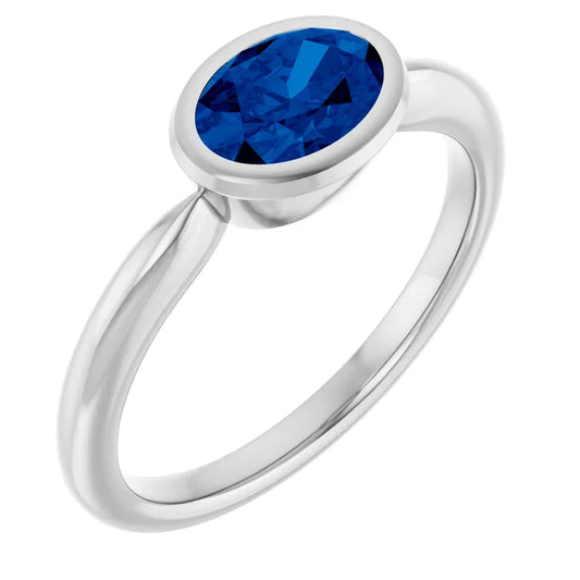 Lab-Grown Sapphire Bezel Solitaire Ring in White Gold