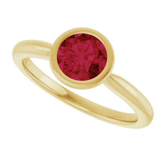 Lab-Grown Ruby Bezel Solitaire Ring in Gold