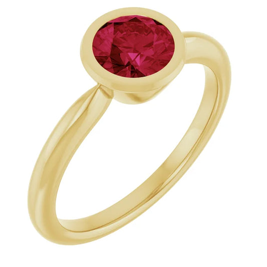 Lab-Grown Ruby Bezel Solitaire Ring in Gold