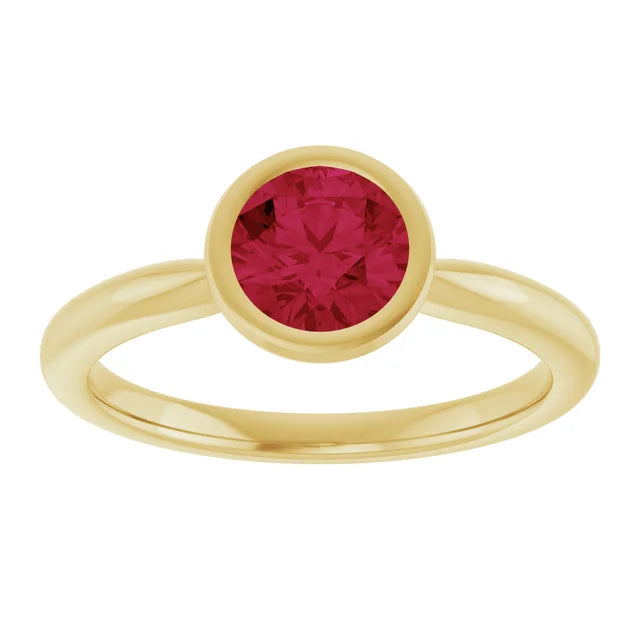 Lab-Grown Ruby Bezel Solitaire Ring in Gold