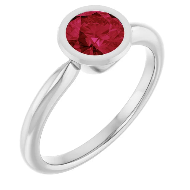 Lab-Grown Ruby Bezel Solitaire Ring in Gold