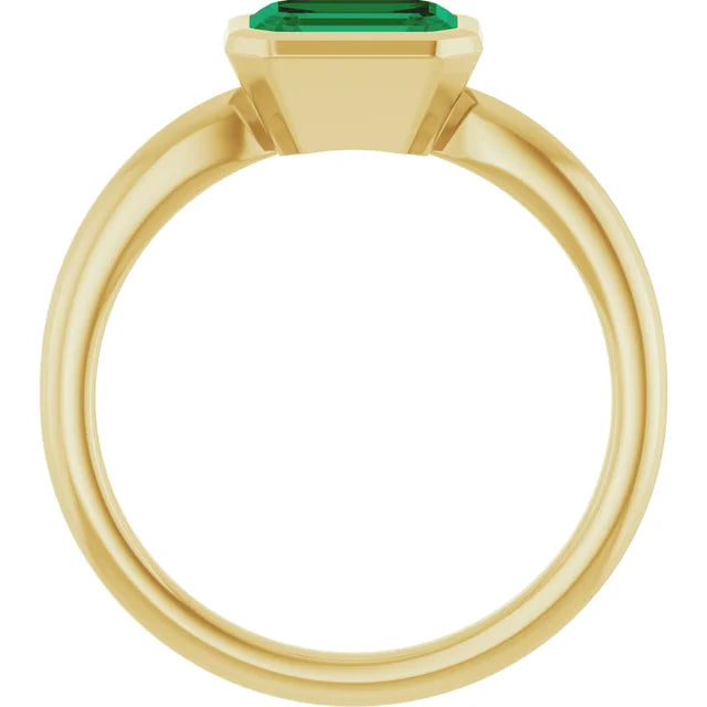 Lab-Grown Emerald Bezel Solitaire Ring in Gold