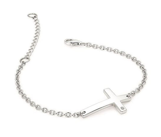 Cross Bracelet Sterling Silver Small Diamond