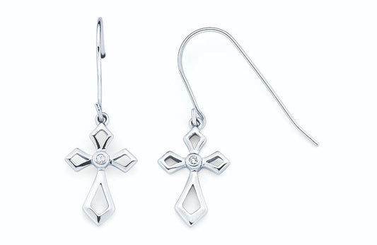 Cross Earrings Sterling Silver Small Diamond