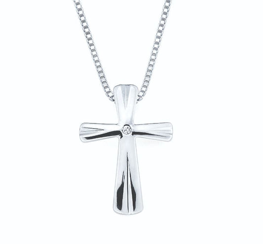 Cross Pendant Center Diamond In Sterling Silver