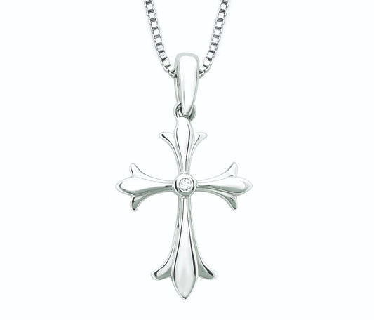 Cross Pendant Sterling Silver Small Diamond