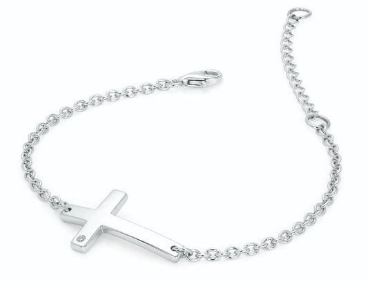 Cross Bracelet Sterling Silver Small Diamond