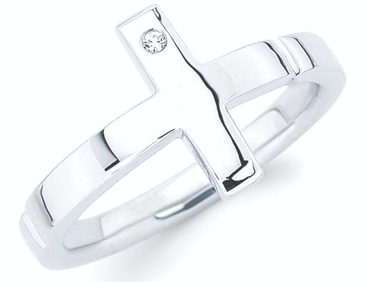 Cross Ring Sterling Silver Small Diamond
