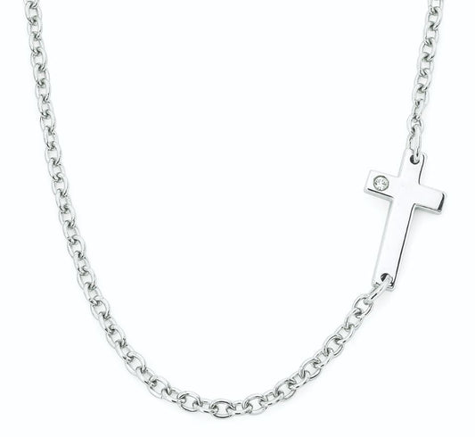 Cross Necklace Sterling Silver Small Diamond