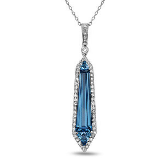 14 Karat White Gold Blue Topaz Pendant