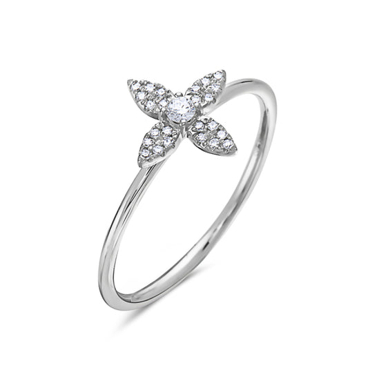 14 Karat White Gold Flower Diamond Ring